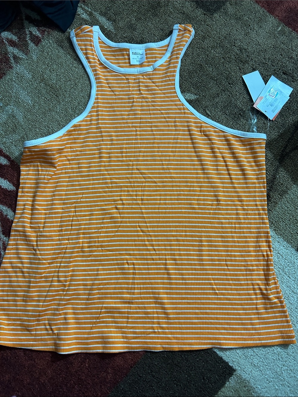 Striped Orange Tank Top with White Trim - Unbranded